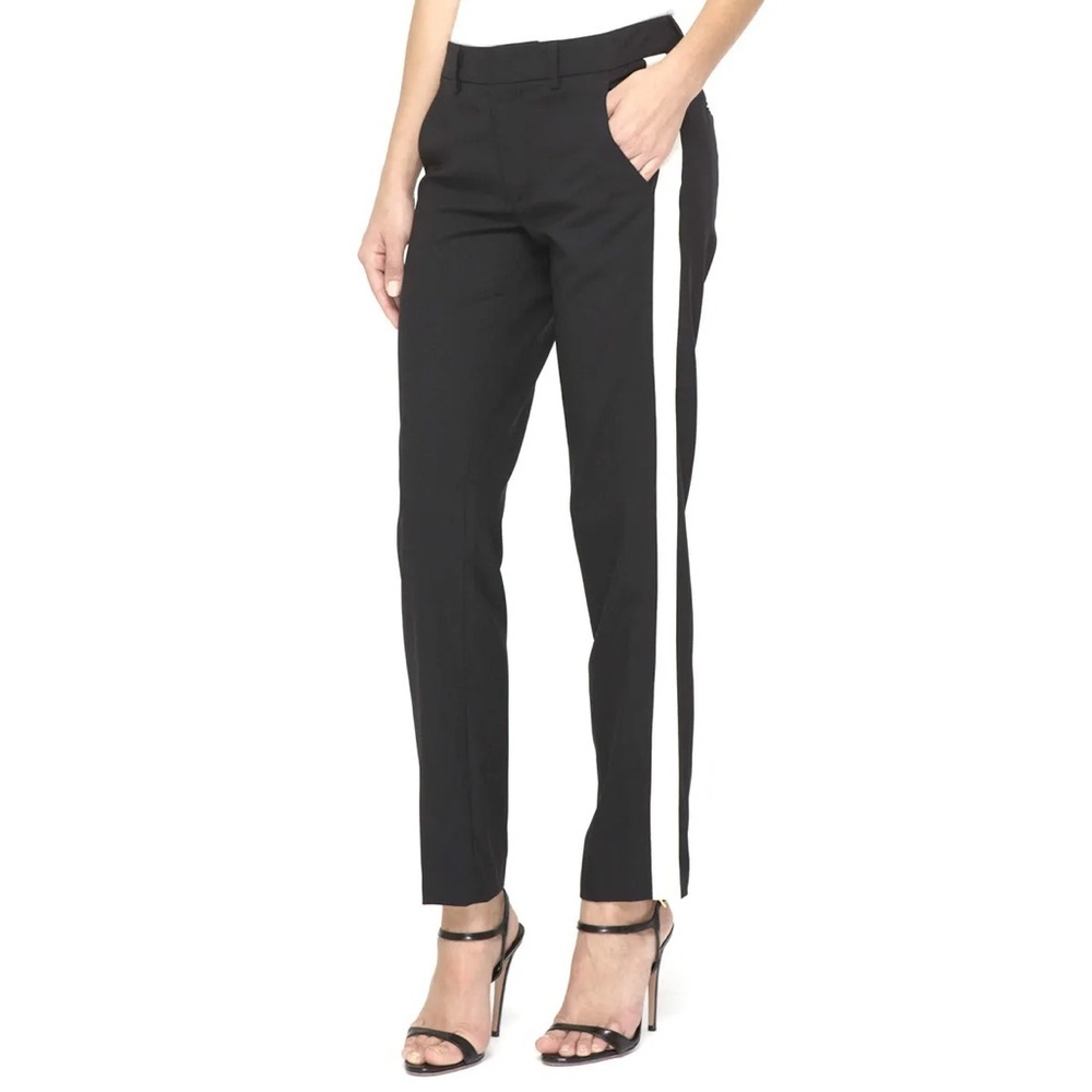 Vince Strapping Trousers Size 2 Black Low Rise Pants White Racer Stripe